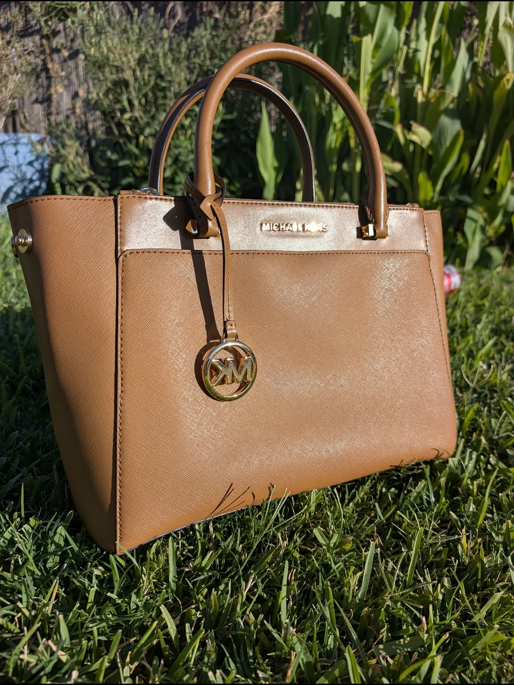 Michael Kors Tan Saffiano Leather Satchel with Gold Hardware